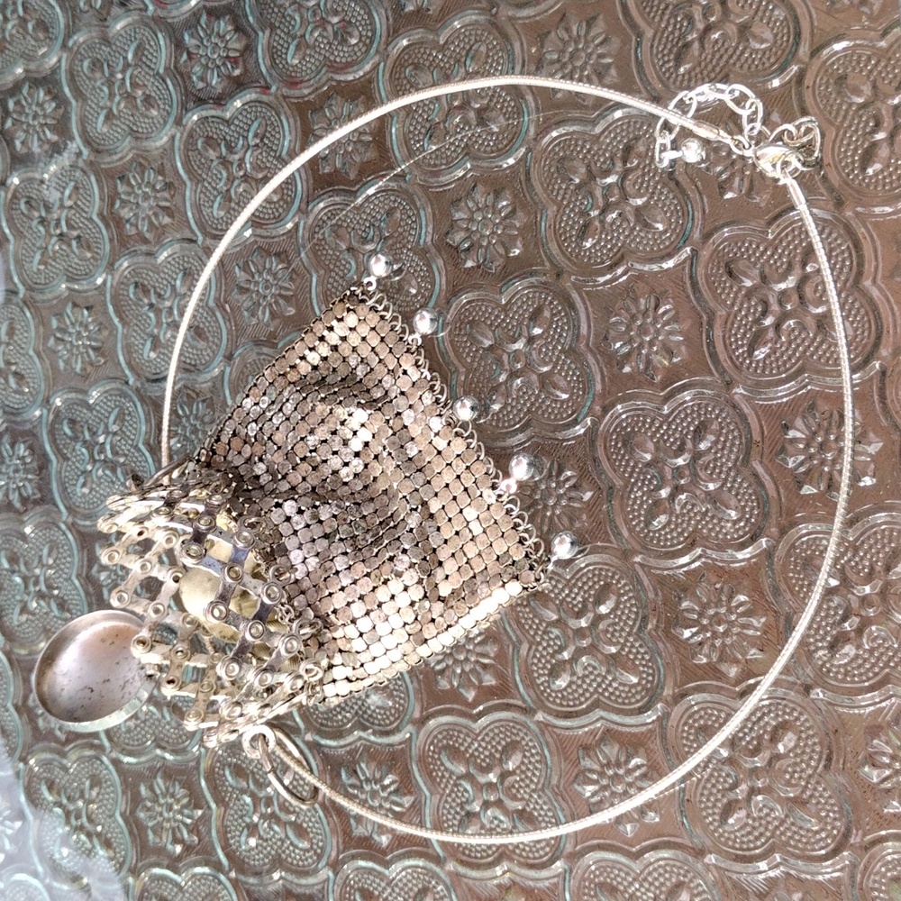 c1930s Whiting & Davis Silver Tone Mesh Gate Top Beggars Purse Bag + - Picture 3 of 8
